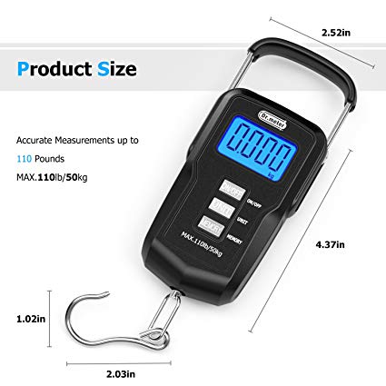  Dr.meter Waterproof Fishing Scale: Upgraded IPX7 110lb/50kg  Backlit LCD Display Digital Hanging Scale with Bigger Handle and Hook,  Built-in Tape, Battery Included, Fishing Gifts for Men : Sports & Outdoors