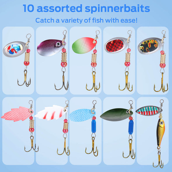 Fishing Spinners, 10pcs Fishing Lure Spinner Bait Kits, Drmeter