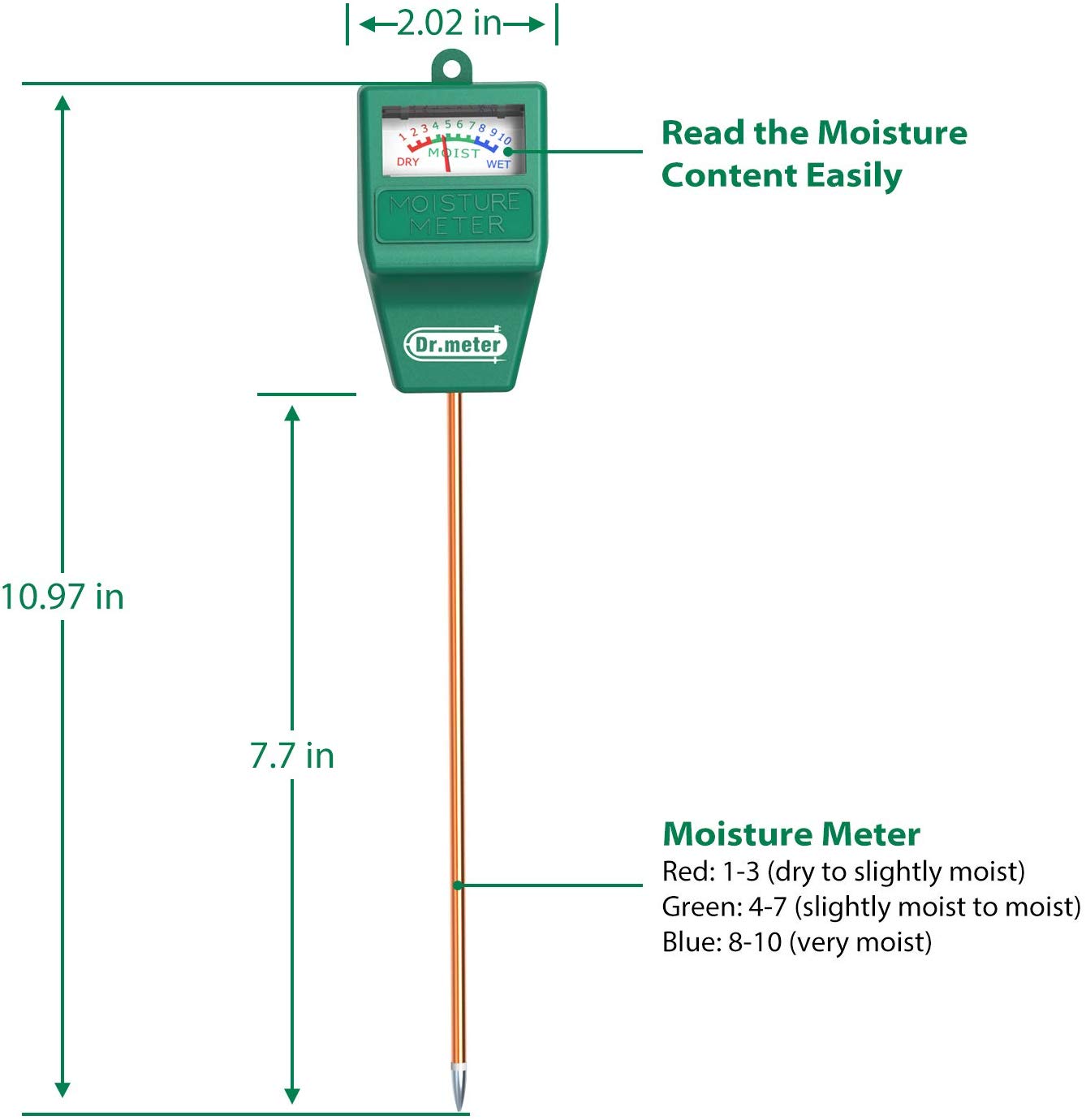 soil moisture content meter Dr.meter Soil Moisture Meter, S10 Hygrometer Moisture Sensor for Garde