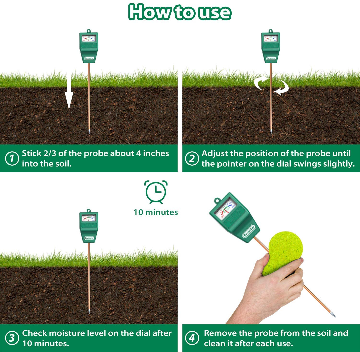 soil moisture meter for lawn Dr.meter Soil Moisture Meter, S10 Hygrometer Moisture Sensor for Garde