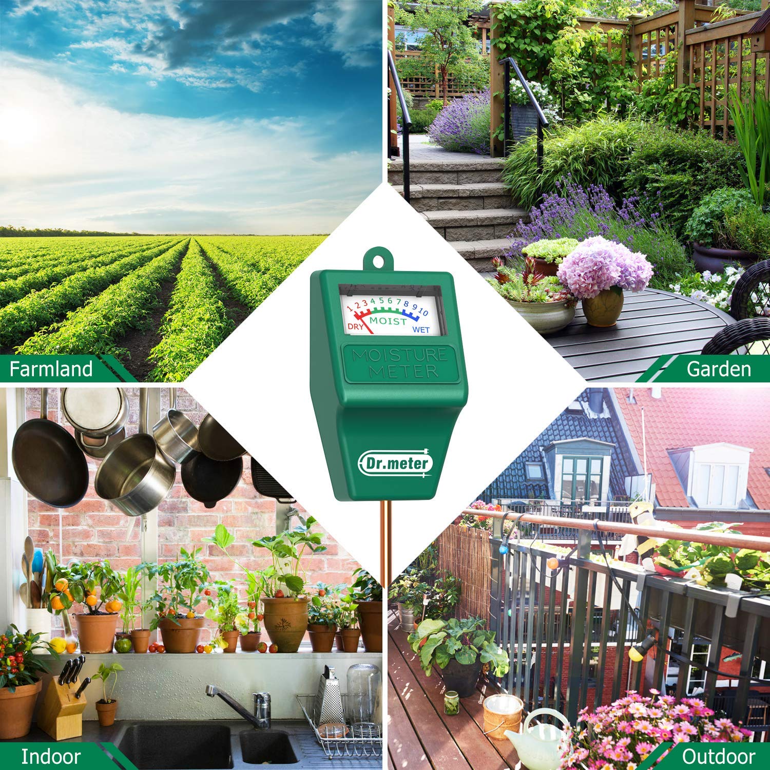 Dr.meter Soil Moisture Meter, Plant Water Meter for Garden Lawn Farm Indoor  & Outdoor Use, Soil Tester Hygrometer Sensor for House Plants, Gardening
