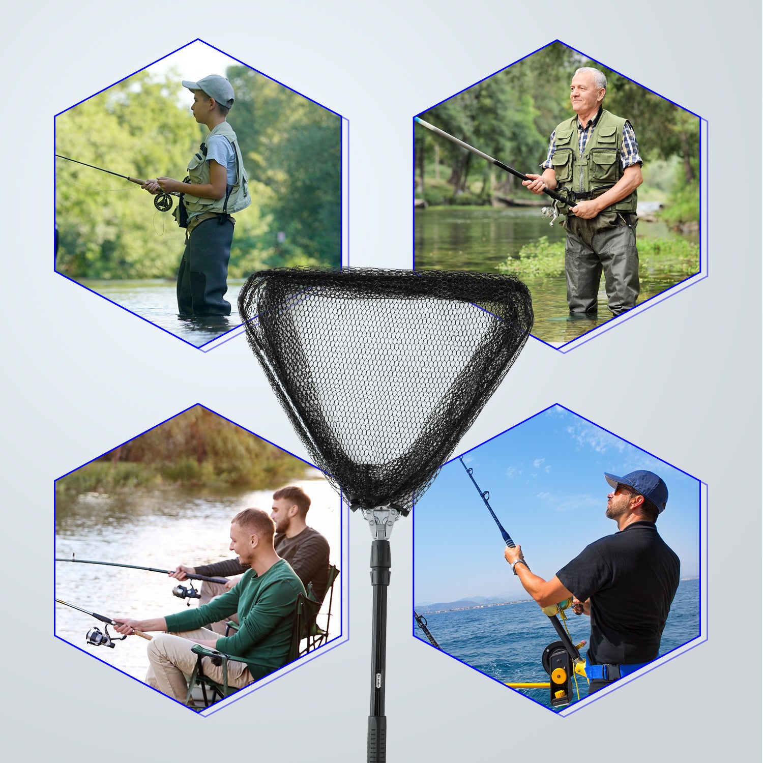 Fishing Net, Light Weight Portable Fish Landing Net with Telescopic