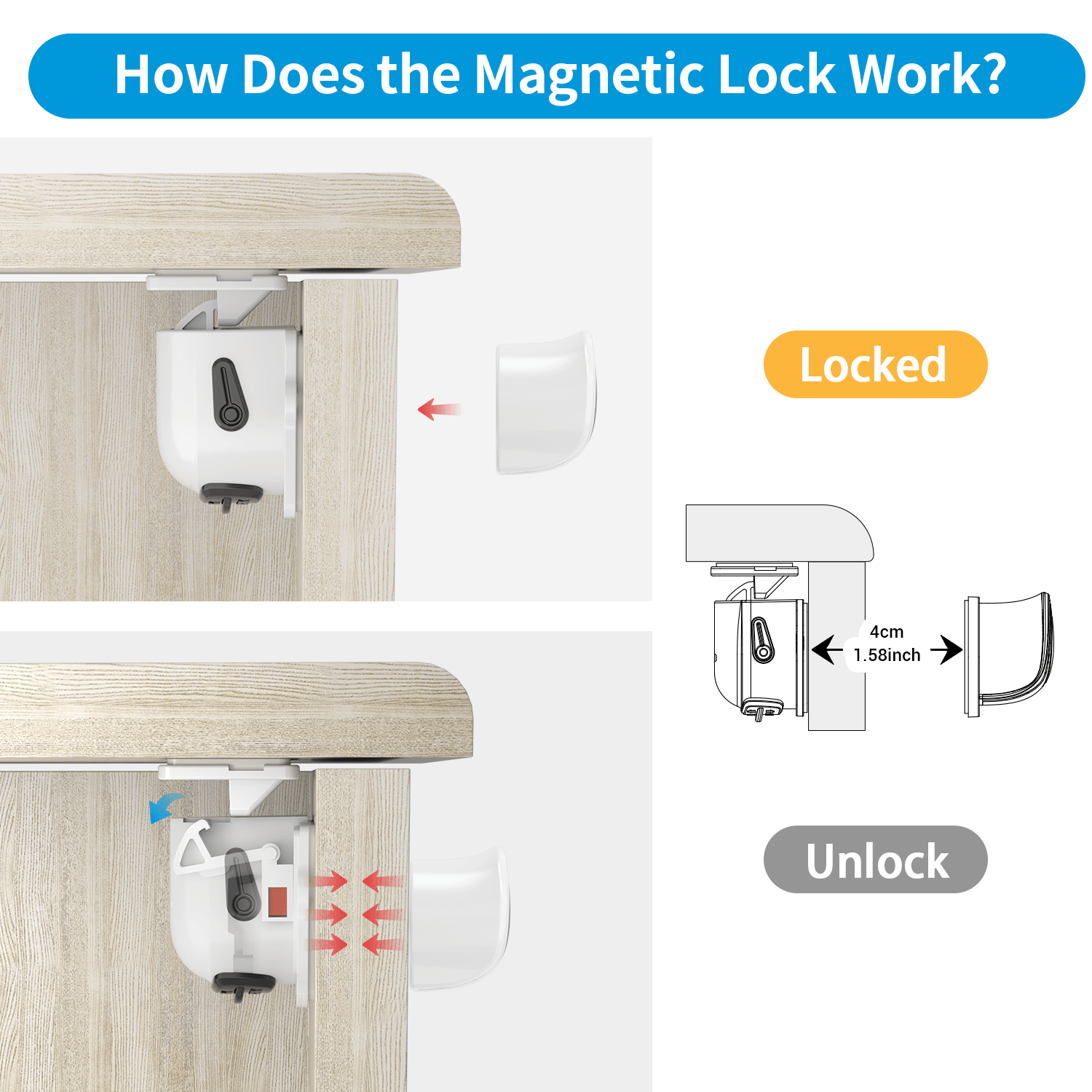 Magnetic Cabinet Locks (12 Locks & 2 Keys), Drawers and Cupboard Kids –  Dr.meter